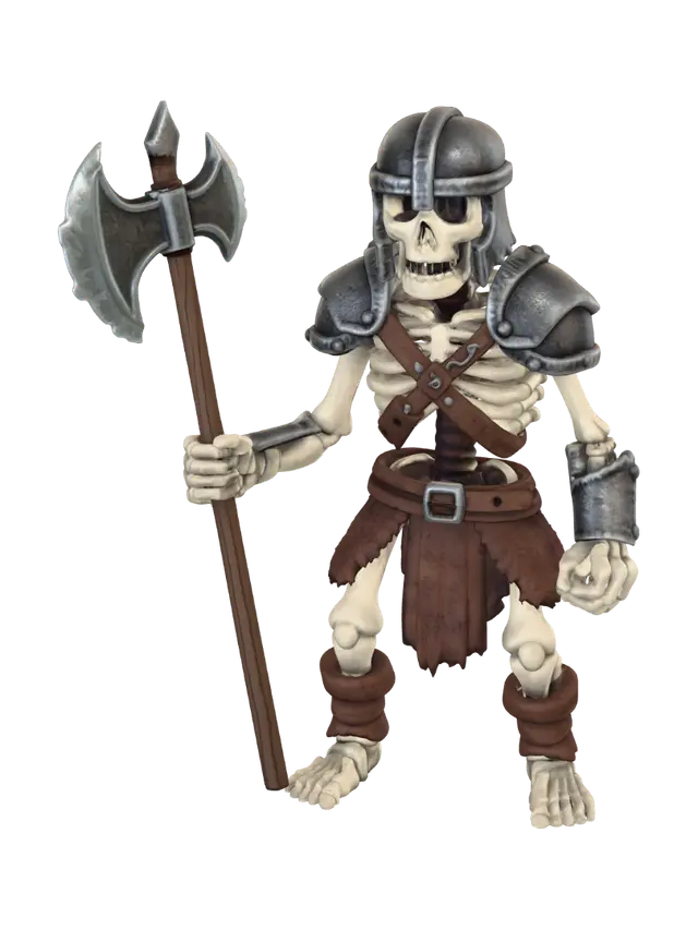 Skeleton soldier - Axeman 3D model, vytvořený pomocí AI