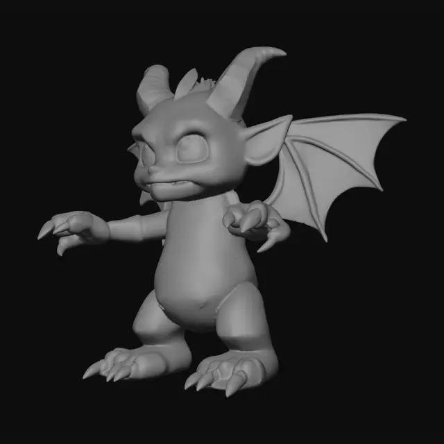 3D model for A small demonic imp creature standing upright on two legs, 
bright ember-orange cracked rocky skin with glowing lava 
cracks running across its body, small curled horns on its 
head, bat-like wings folded against its back, clawed hands 
and feet, bright orange glowing eyes, smoke rising from 
its shoulders, game character style, full body, 
transparent background, T-pose