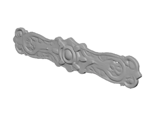 3D model for Generate a 3D model of a long, horizontal wooden ornament inspired by the Marvel Iron Man Arc Reactor.  
- Central motif: Iron Man Arc Reactor core, futuristic, sci-fi, with geometric high-tech details.  
- Shape: Elongated design for placement above a fireplace mantel.  
- Ornament flow: From the central Arc Reactor, extend into symmetrical, flowing, ornamental curves on the left and right sides, inspired by tribal and baroque carvings.  
- Ends: Smooth, decorative, curling shapes (schnörkelig) to give an elegant wood-carving look.  
- Style: Wooden carved ornament, detailed but optimized for 3D printing.  
- Output: STL file, printable.
