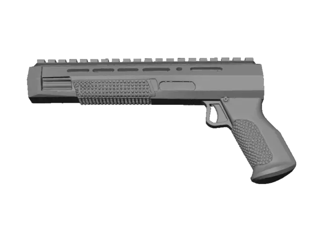 3D model for low-poly 3D model of a detachable vertical foregrip for a tactical rifle. The model includes two main parts: a hand grip with an anti-slip diamond texture and a mounting bracket at the top. The mounting bracket has a MIL-STD-1913 Picatinny rail system with multiple horizontal slots and teeth. The grip has a slight angle (15 degrees) for ergonomics. Clean geometry, faceted low-poly style, no smooth shading, white material. The Picatinny rail must be clearly defined.