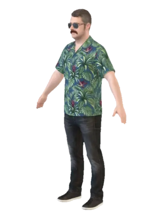 Hawaiian Shirt Stance 3D model, vytvořený pomocí AI