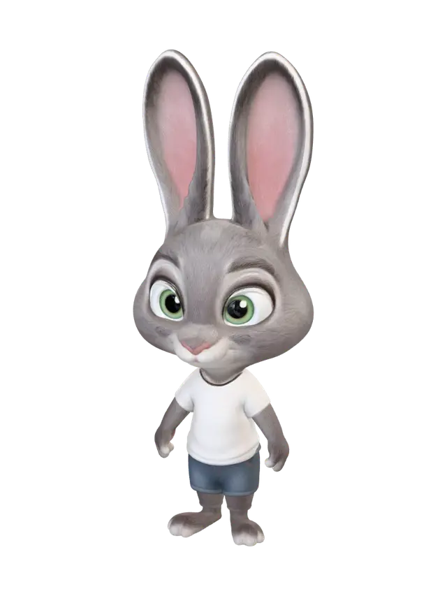 Curious Bunny in a White Shirt 3D model, vytvořený pomocí AI