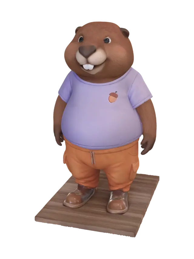 Cheerful Beaver in Purple Shirt - Facialexpression 3D model, vytvořený pomocí AI