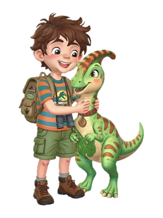 Young Explorer and Dino Friend 3D model, vytvořený pomocí AI