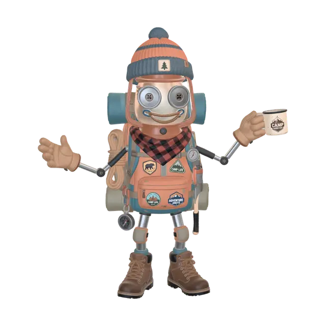 Camping robot - Bot 3D model, vytvořený pomocí AI