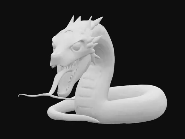 3D model for sci-fi robotic scary snake, massive body, large head with large jaw, body covered in plated armor, bright electronic eyes and long tongue, extremely detailed, high resolution texture, epic stance, #AroundTheWorld#