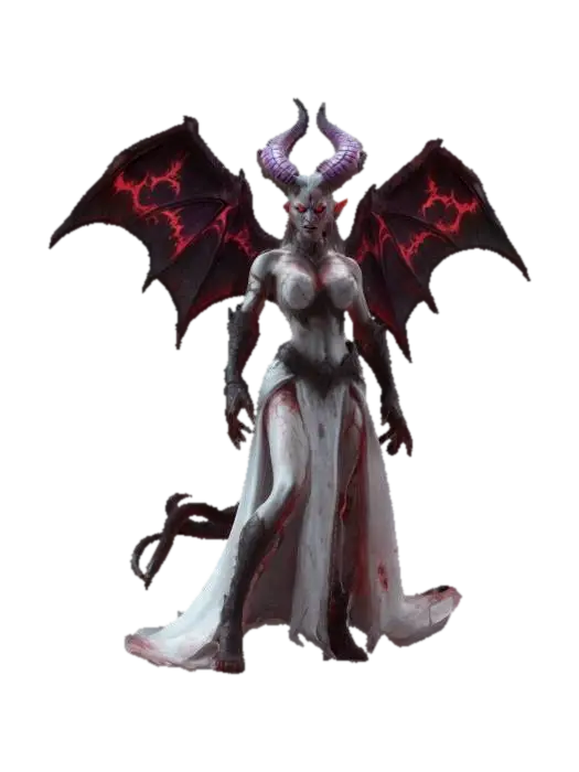 fantasy female demon on the attack, reaching for a victim, graceful body… - Apocalyptic 3D model, vytvořený pomocí AI