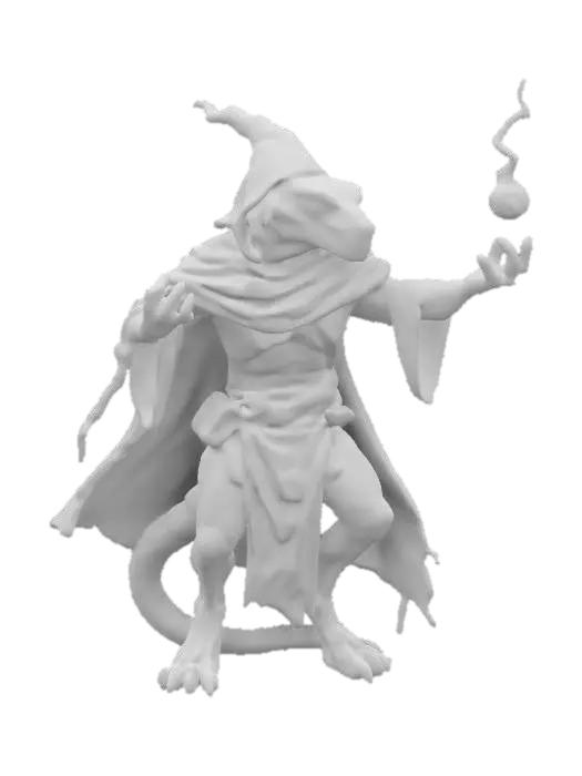 3D model for fantasy old lizard humanoid wizard, rundown old body brimming with dark power, hands conjuring ancient magic, in action, cloak fluttering in the wind, extremely detailed, high resolution texture, epic stance