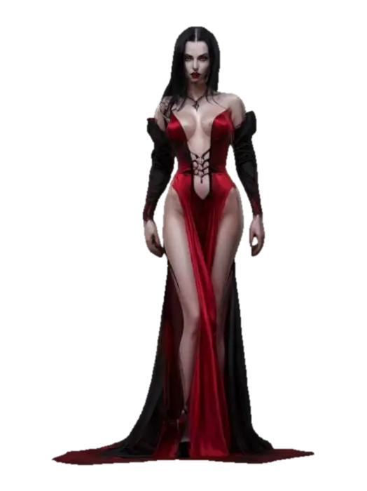 fantasy tall women vampire, slim elegant figure, seductive attitude, black hair,… 3D model, vytvořený pomocí AI