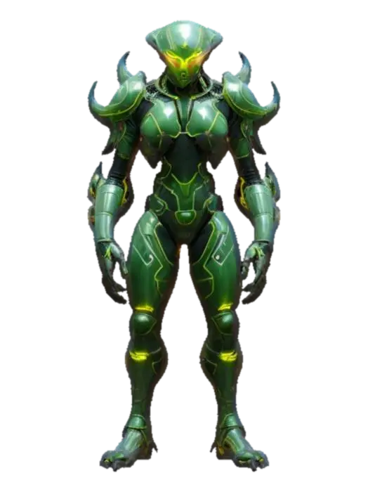 sci-fi alien conqueror, massive body of technological supports, graceful body… 3D model, vytvořený pomocí AI
