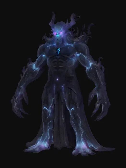 3D model for huge divine being made of pure darkness in which distant stars and pulsating nebulae twinkle, has no fixed form - the body is constantly changing - the particles of his body dissolve into nothingness and recombine, the face is just a hint, flashes of eyes resembling bright supernovas appear, the arms are long and powerful, ending with fingers that stretch into tentacle-like shapes, the body has red runic cracks, in attack, extremely details, high resolution texture, epic stance