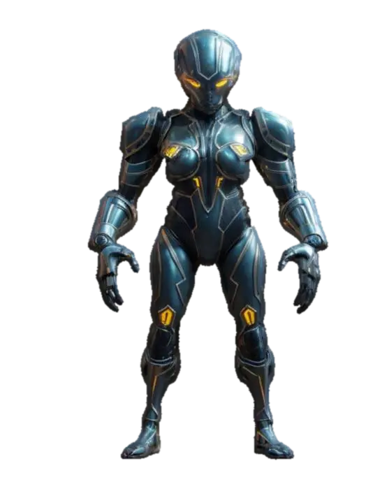 sci-fi cyber alien conqueror, massive body of technological supports, graceful… 3D model, vytvořený pomocí AI