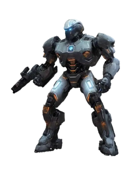 sci-fi cyber robotic sentinel conqueror, massive body special limbs and holders,… 3D model, vytvořený pomocí AI