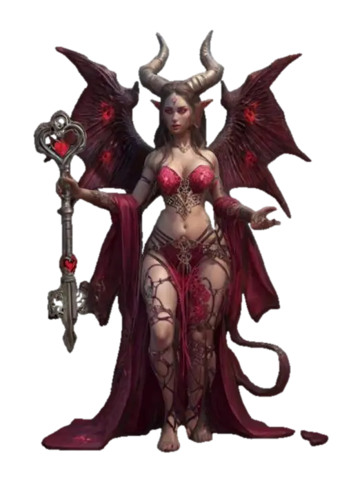 fantasy demonic female guardian of love, beautiful curves and robustly crafted… - Embroidery 3D model, vytvořený pomocí AI