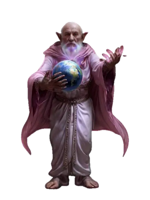 fantasy energy old mage, in his hands he holds a large ball resembling the… - Butterflies 3D model, vytvořený pomocí AI