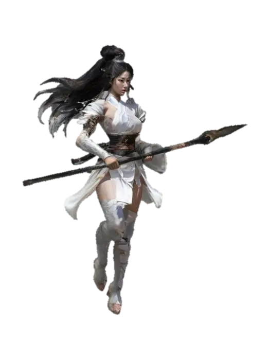 fantasy Japanese female warrior with spear, young graceful and elegant body, elegant… 3D model, vytvořený pomocí AI
