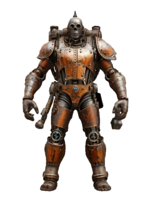 archetypal mechanical steampunk worker, body powered by steam, mechanical engine on… 3D model, vytvořený pomocí AI