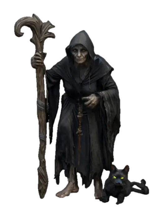 Modèle 3D fantasy very old witch, withered hunched skinny body, leaning on an old magic staff,… - Torn, généré par IA