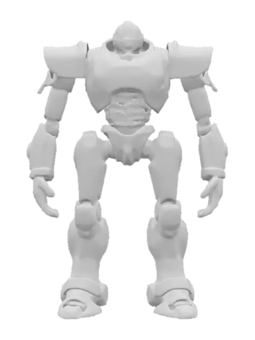 3D model for fantasy mechanical robot, tall strong body, made according to the plans of dwarven technologists, small head, massive arms and legs, entire body covered in metal plating, extremely details, high resolution texture, epic stance