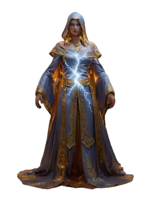 fantasy energy magician, tall and shapely body, his whole body covered with… - Lightning 3D model, vytvořený pomocí AI