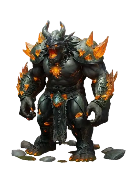 fantasy big stone elemental, massive stone body covered in armor, fighting stance,… - Roaring 3D model, vytvořený pomocí AI