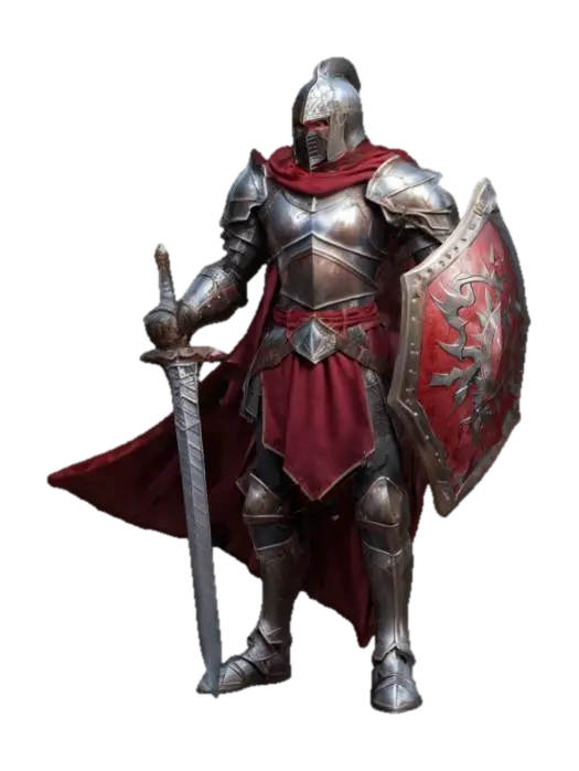 3D model for fantasy powerful knight, powerful muscular body, beautiful armor on the body, flowing cloak, holding a sword and shield in his hand, majestic appearance, extremely detailed, high resolution texture, epic stance