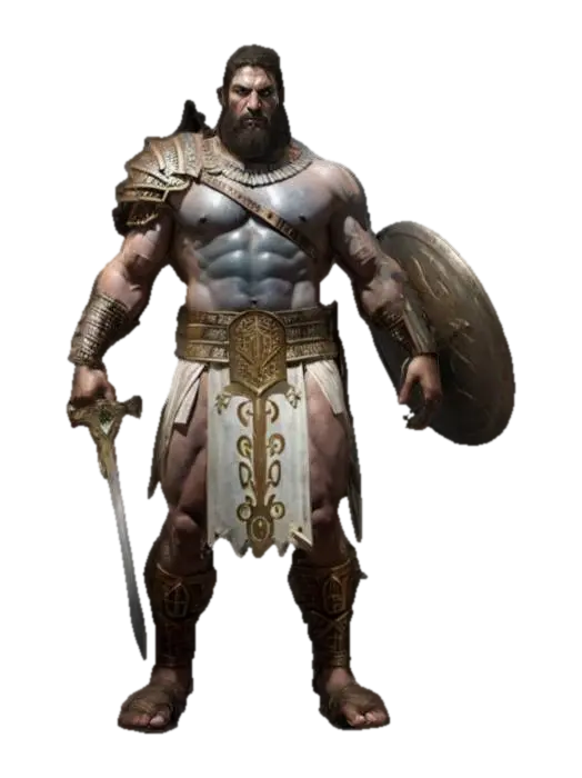 fantasy ancient Greek demigod warrior, massive muscular body, dressed in a tunic with… 3D model, vytvořený pomocí AI