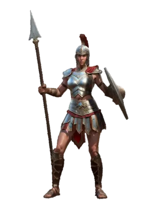 historical female gladiator, graceful muscular body, gladiator clothing and… 3D model, vytvořený pomocí AI