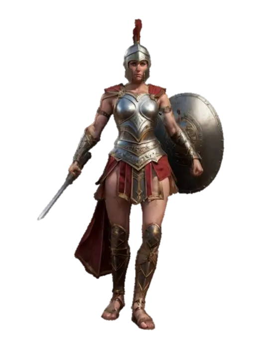 historical female gladiator, graceful muscular body, gladiator clothing and… 3D model, vytvořený pomocí AI