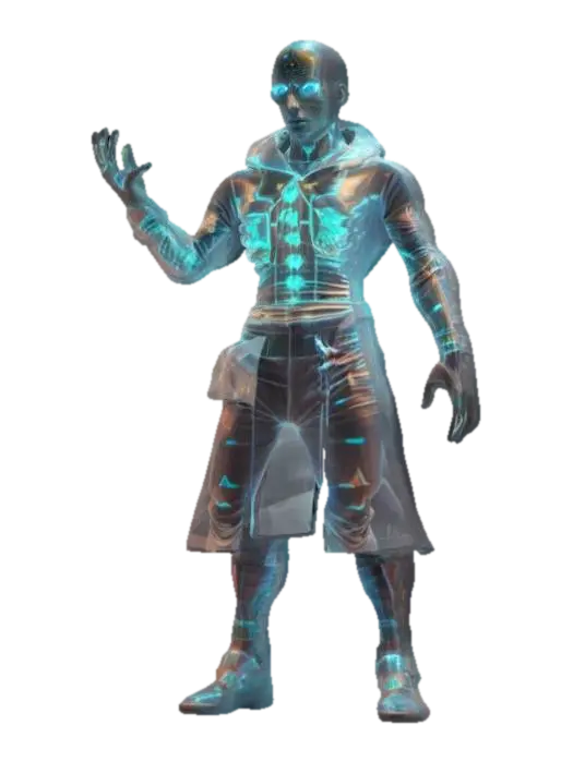 virtual holographic magician, intangible body just a lined image 3d hologram… - Technical 3D model, vytvořený pomocí AI