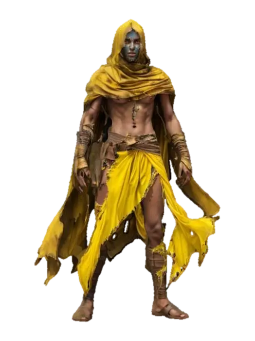 fantasy desert warrior, body slim and well-developed, body covered in torn clothes,… - Veiled 3D model, vytvořený pomocí AI