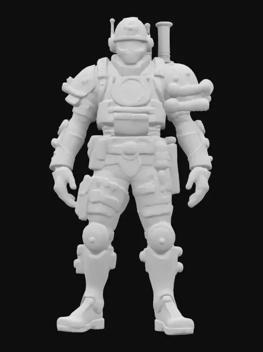 3D model for archetypal mechanical steampunk worker, body powered by steam, mechanical engine on his back, metal body partially covered with rust and scratches, tools in hand, extremely details, high resolution texture, epic stance, #game figure#