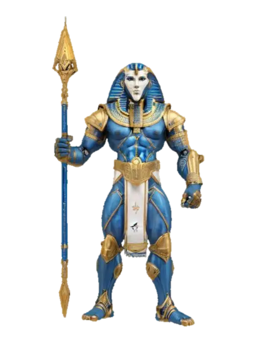 sci-fi cyborg warrior type of egyptian, massive body, clothing type of egyptian… - Pharaoh 3D model, vytvořený pomocí AI