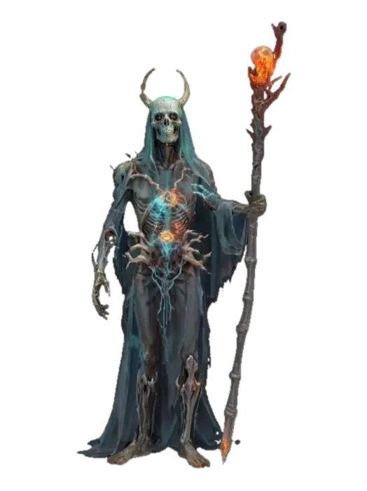 fantasy necromantic lich, a being between death and digital immortality, body half… - Sorcery 3D model, vytvořený pomocí AI