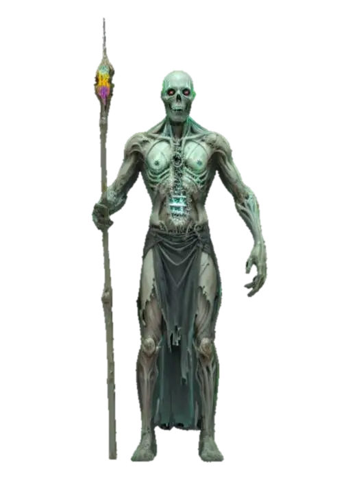 fantasy necromantic lich, a being between death and digital immortality, body half… - Sorcery 3D model, vytvořený pomocí AI