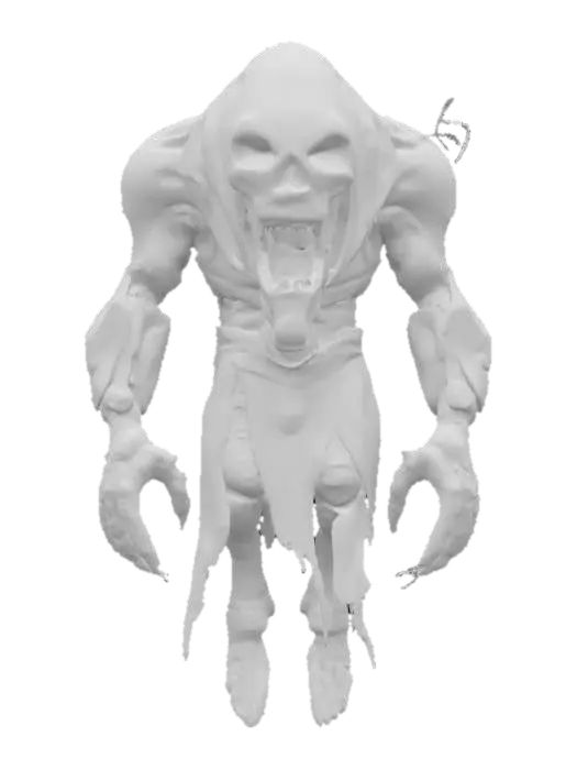 3D model for futuristic cyborg terrifying ghost, massive disjointed body floating in the air, torn clothes, brightly glowing symbols in places on the body, huge mouth full of teeth, detailed face with shining eyes, extremely detailed, high resolution texture, epic stance