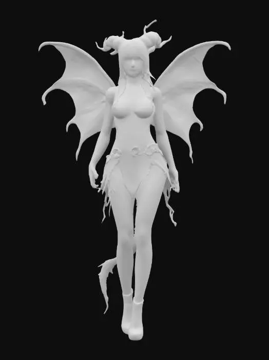 3D model for fantasy demonic fairy, slim elegant body, light short dress, dress studded with demonic symbols, long and well-groomed hair, highly detailed face, extremely detailed, high resolution texture, ultra realistic, epic stance, #fairy#