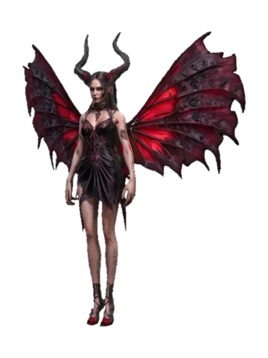 3D model for fantasy demonic fairy, slim elegant body, light short dress, dress studded with demonic symbols, long and well-groomed hair, highly detailed face, extremely detailed, high resolution texture, ultra realistic, epic stance, #fairy#