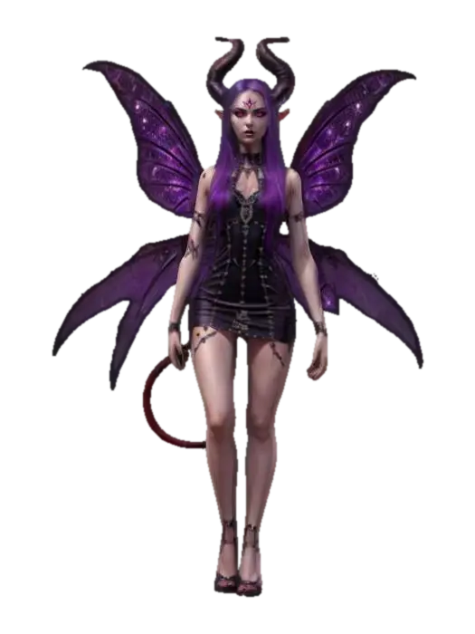 3D model for fantasy demonic fairy, slim elegant body, light short dress, dress studded with demonic symbols, long and well-groomed hair, highly detailed face, extremely detailed, high resolution texture, ultra realistic, epic stance, #fairy#