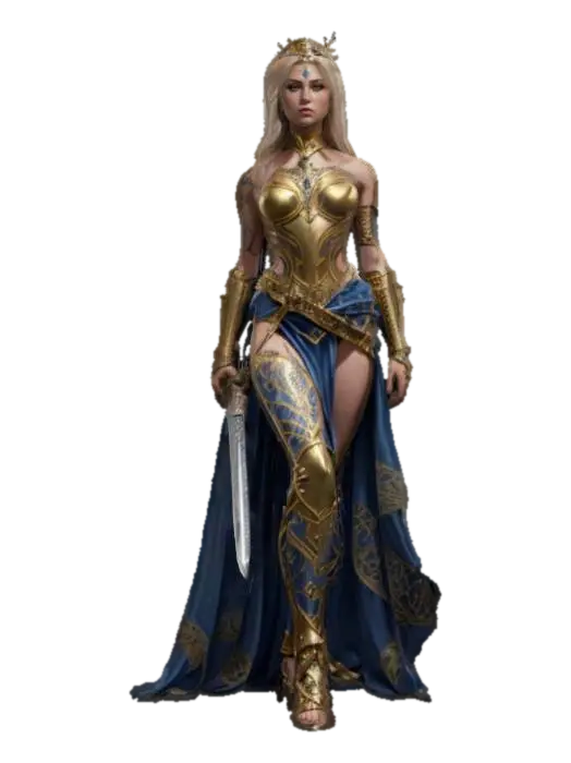 fantasy female queen warrior, slim firm elegant body, smooth skin with prominent… - Tattoos 3D model, vytvořený pomocí AI