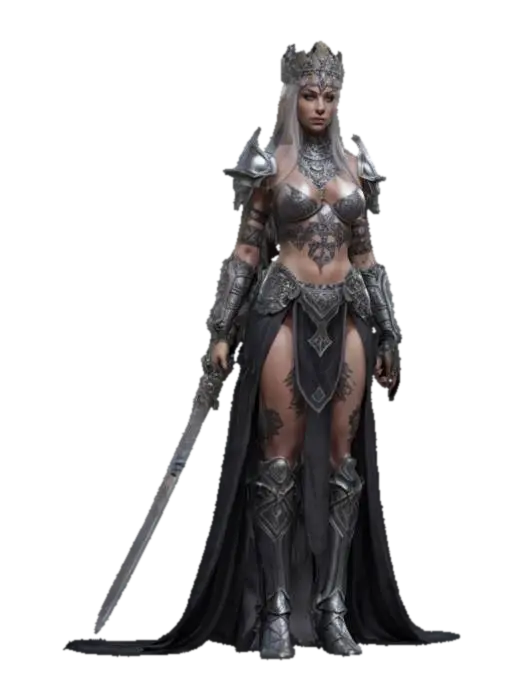 fantasy female queen warrior, slim firm elegant body, smooth skin with prominent… - Tattoos 3D model, vytvořený pomocí AI