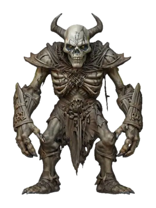 fantasy skeleton orc, massive figure covered in torn rags, elongated face with harsh… - Ragged 3D model, vytvořený pomocí AI