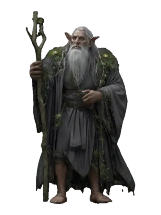 fantasy magic druid, old hunched body, body wrapped in flowing robe, forest staff in… 3D model, vytvořený pomocí AI