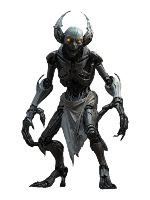 sci-fi fantasy robotic humanoid creature, warped body and humanoid-like structure,… - Clawed 3D model, vytvořený pomocí AI
