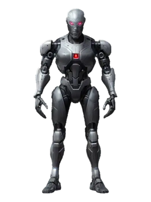 futuristic cyborg, extended improved details - Grey 3D model, vytvořený pomocí AI