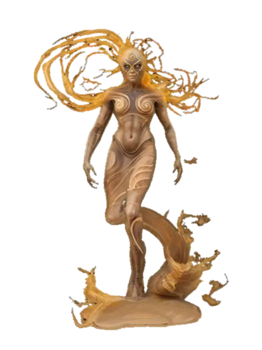 fantasy sand whirl elemental, body made of spinning wind with sand, whole body… 3D model, vytvořený pomocí AI