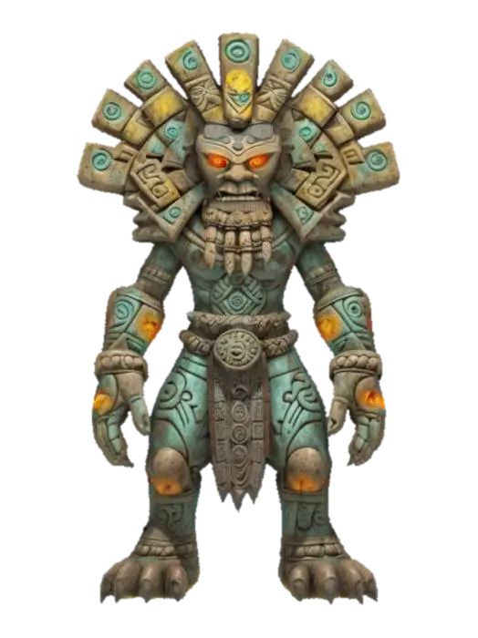fantasy aztec stone elemental, massive body made of shaped stone, marks on the body… 3D model, vytvořený pomocí AI