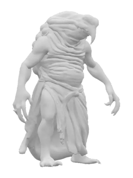 3D model for fantasy big humanoid slug, massive stocky body, slimy body surface, carapace armor on the back, dressed in a torn robe, detailed slug face with multiple eyes, extremely detailed, high resolution texture, epic stance