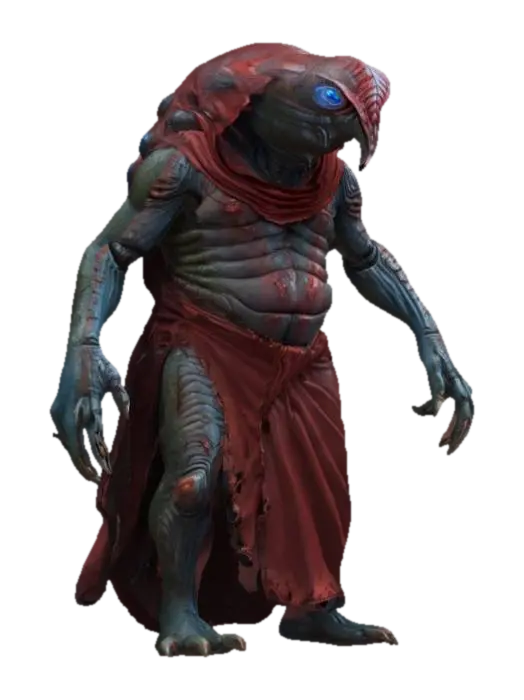 3D model for fantasy big humanoid slug, massive stocky body, slimy body surface, carapace armor on the back, dressed in a torn robe, detailed slug face with multiple eyes, extremely detailed, high resolution texture, epic stance