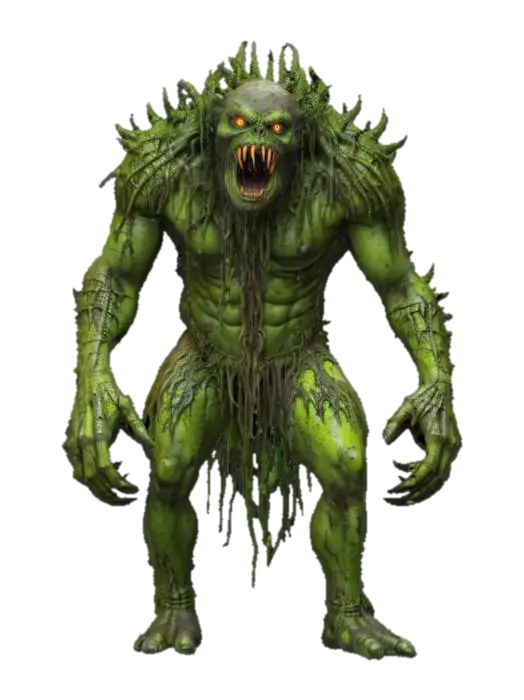 fantasy swamp monster, massive body covered in mud, long arms with long claws, moss… - Demonic 3D model, vytvořený pomocí AI